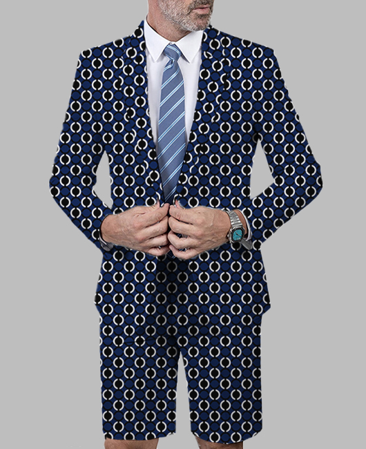 Business Notched Lapel Dots Print Blazer & Shorts 2Pcs Set