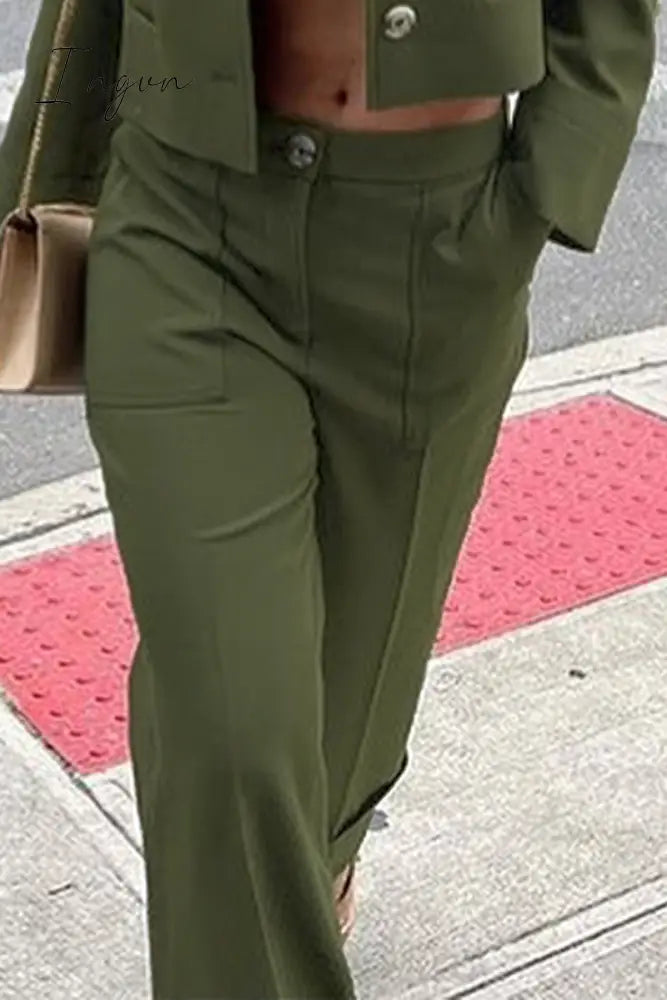 Ingvn - Casual British Style Solid Pocket Loose Straight Color Bottoms Army Green / Xs Bottoms/Pants
