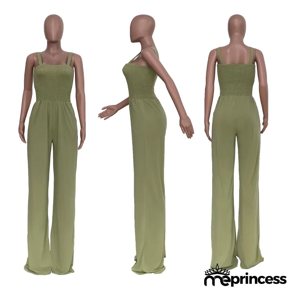 Women'S Solid Casual Strap Sleeveless Wide Leg Jumpsuit