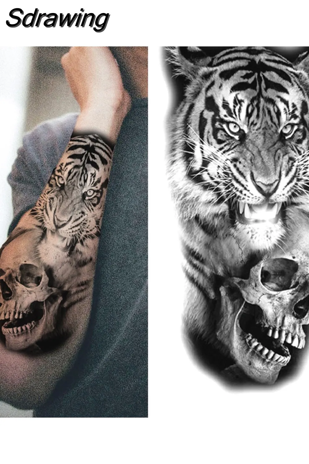 Sdrawing Lion Temporary Tattoo For Women Men Adult Skull Tiger Wolf Forest Tattoo Sticker Black Fake Realistic Demon Tatoos Forearm 430-1