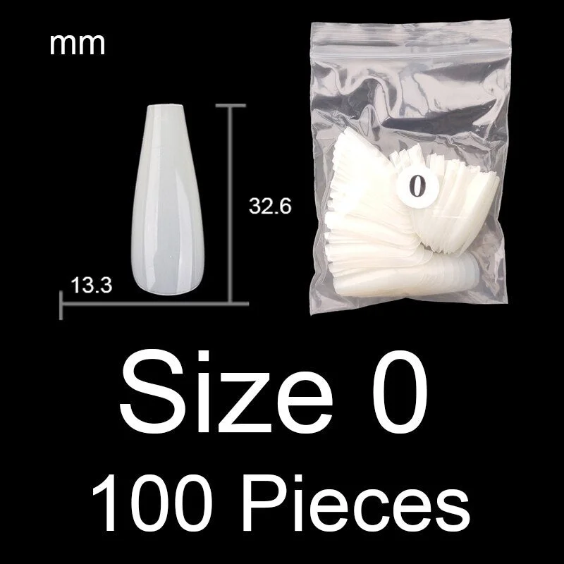 100 Pieces Full Cover Coffin Nails Single Size Ballet Shape Ballerina False Nail Tips Natural Transparent Size 0 ~ 9 Available-Nail Inspo