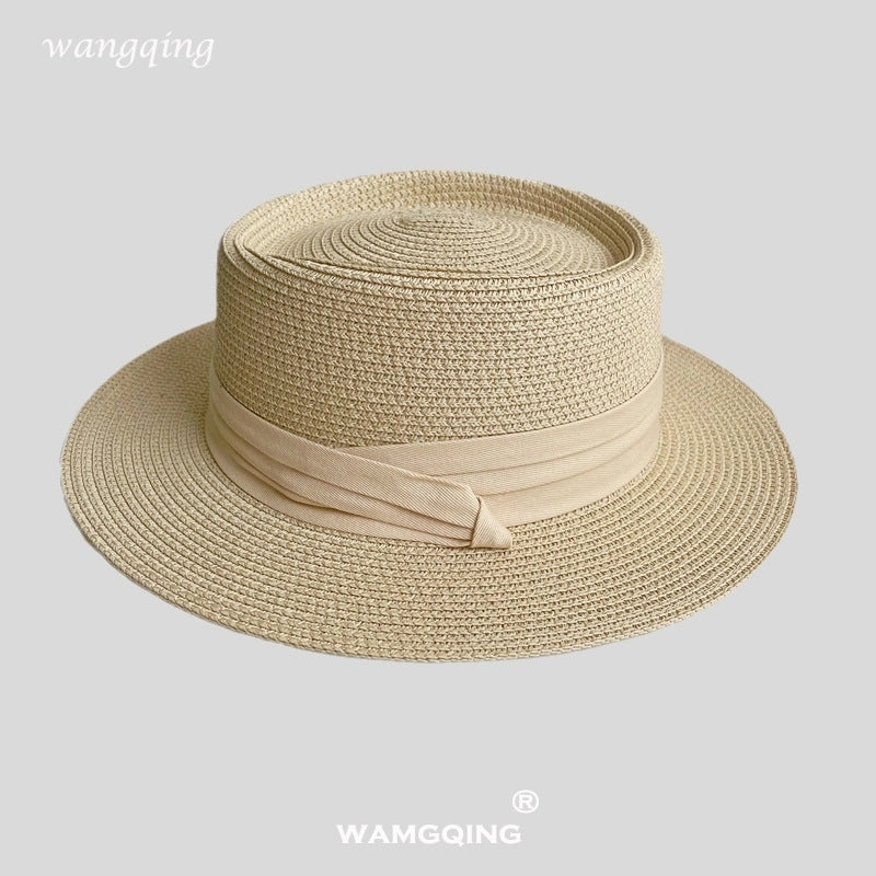 Women’s Vacation Color Block Flat Eaves Straw Hat
