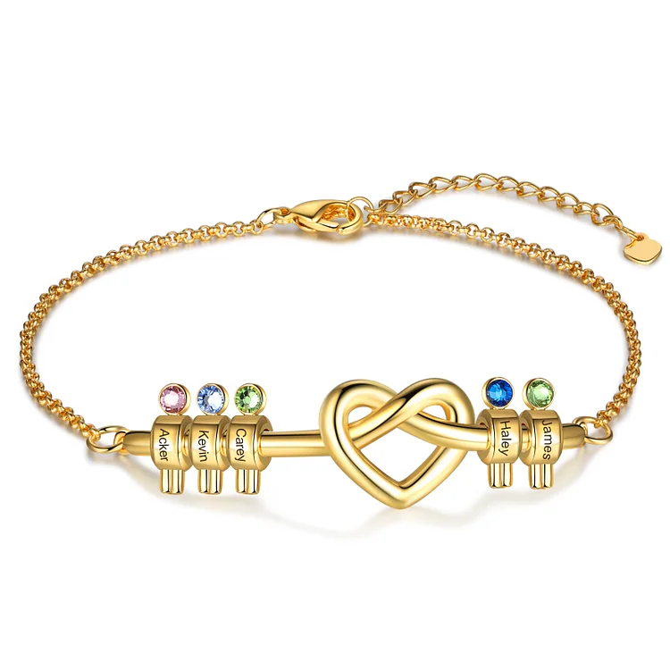 Personalized Heart Bracelet with 5 Birthstones Bead Bracelet for Her