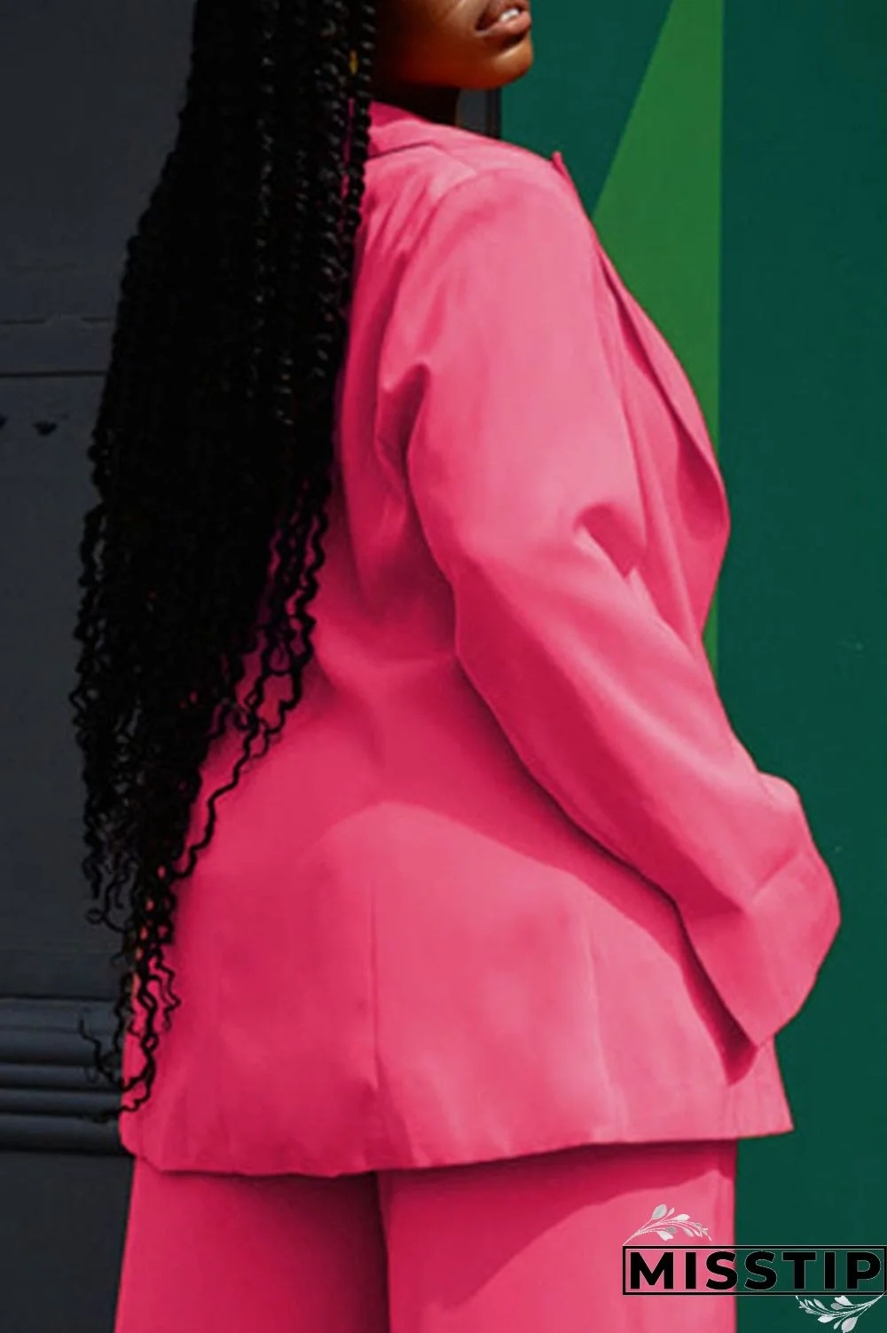 Rose Red Casual Solid Patchwork Buttons Turn-back Collar Long Sleeve Two Pieces