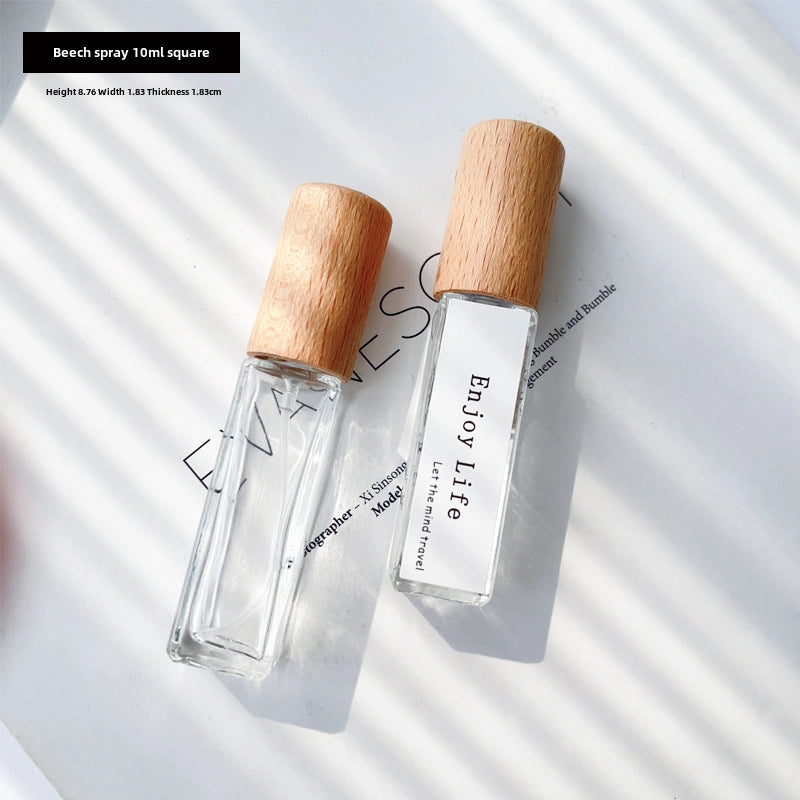 Perfume Sub-bottle High-end Portable 10 Ml Small Sample Bottle Press Bottle Glass Spray Replacement Bottle Wooden Lid Empty Bottle