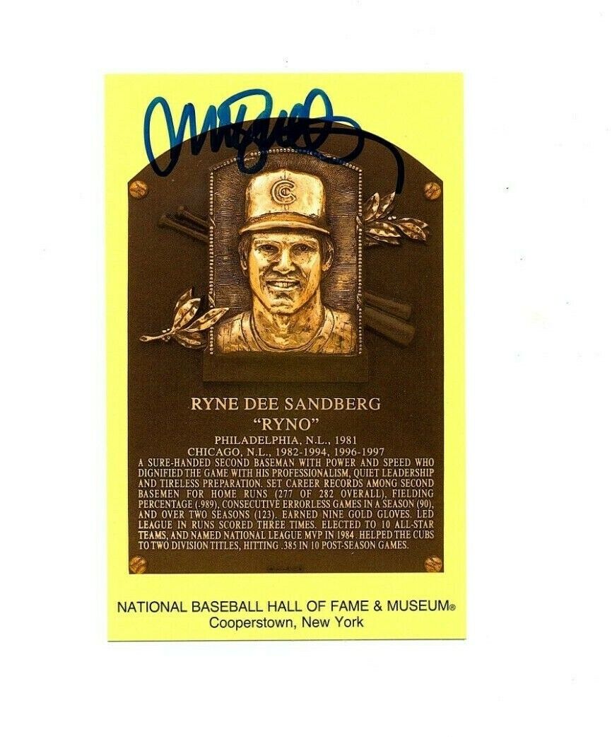 Ryne Sandberg Signed Hall Of Fame Plaque Postcard HOF 05 Autograph Chicago Cubs!