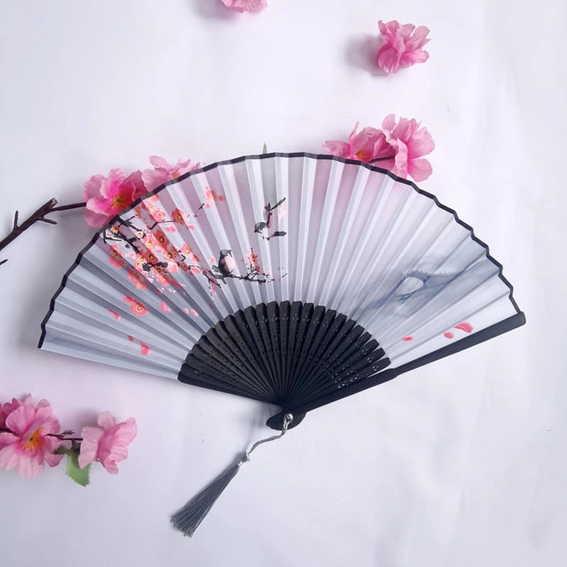 3 Pieces Ancient Style Folding Fan Female Classical Tassel Silk Fan Chinese Style Small Fan Portable Dance Craft National Fashion Fan Student Fan