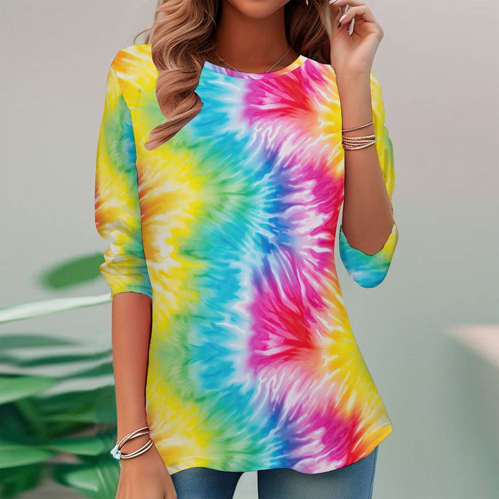 Women Long Sleeve V-neck Graphic Floral Printed Top
