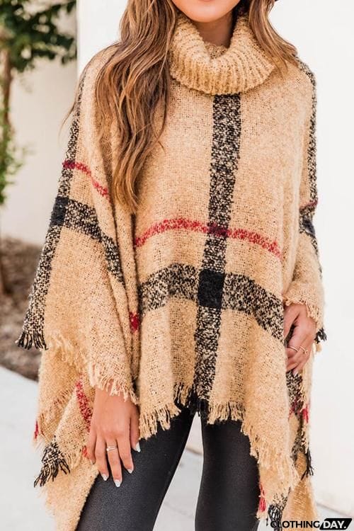 Stripe Tassel Loose High Collar Sweaters