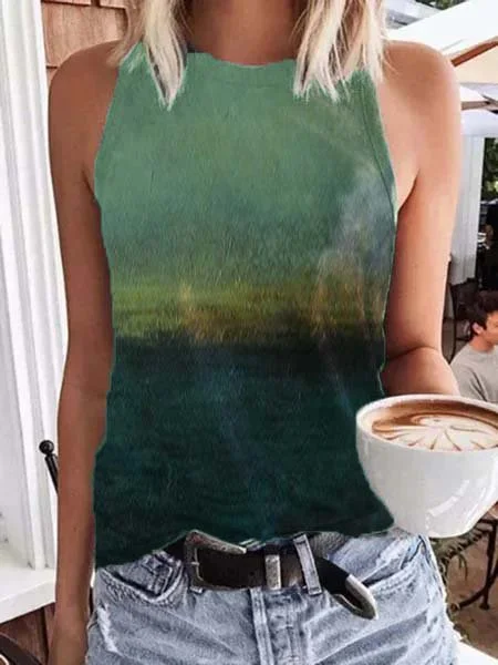 Cotton-Blend Shift Crew Neck Sleeveless Tanks & Camis