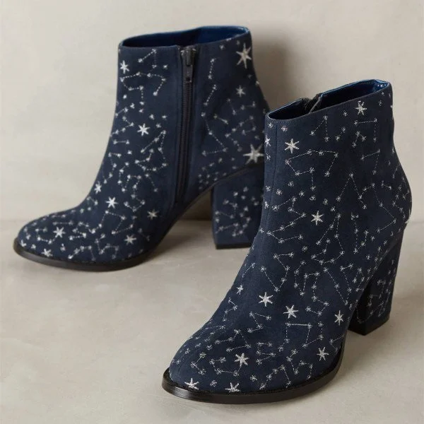 Navy Constellation Style Witch Ankle Boots for Halloween |FSJ Shoes