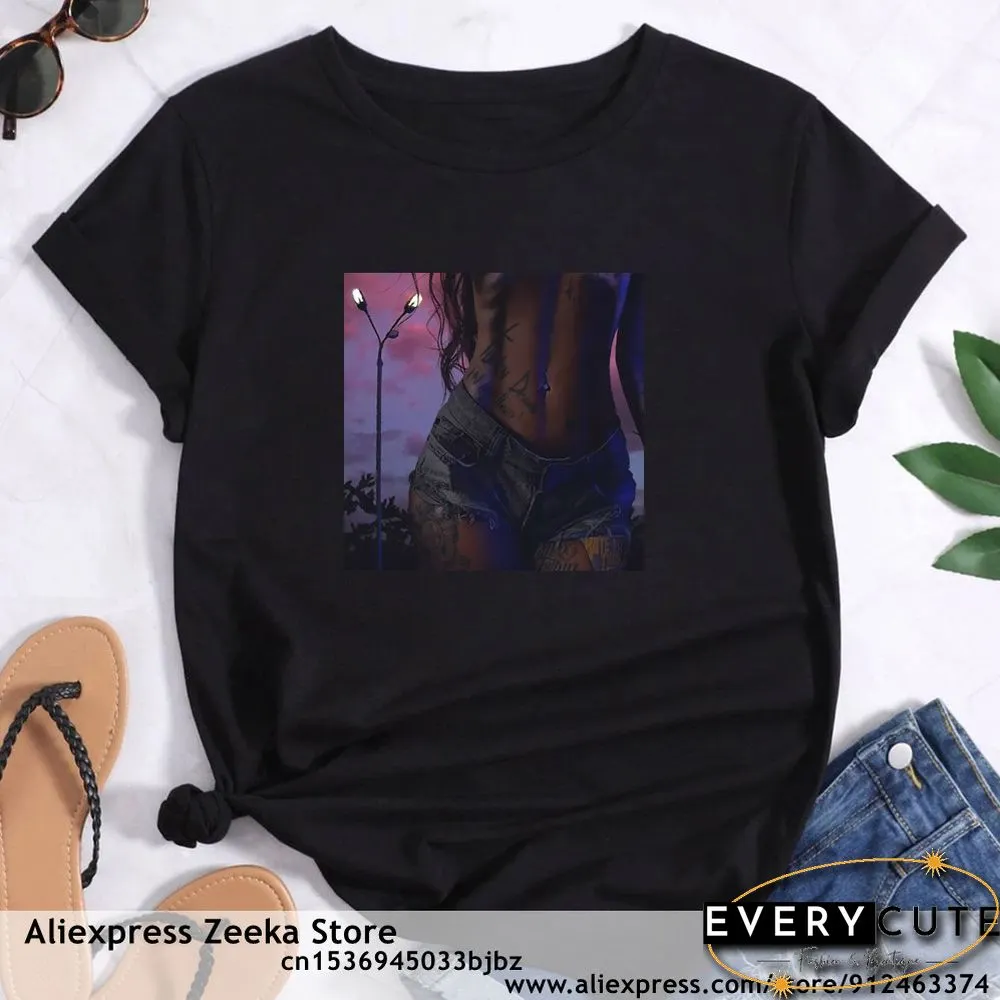 Womens Traveling Fun Print Tee-Shirt for Girls Y2K Harajuku Basics Collar White Shirt