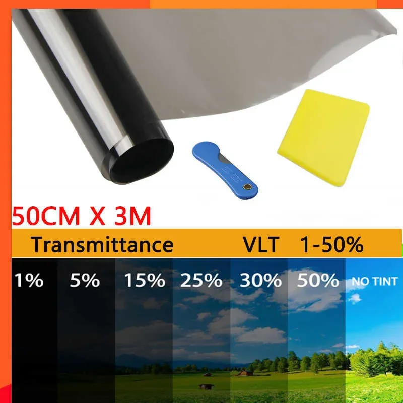 New 50cm X 3m 1/5/15/25/35/50 Percent VLT Window Tint Glass Sun Shade Film for Car UV Protector foils Sticker Films