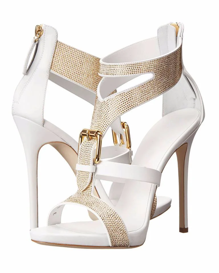 Women's White Diamond High-Heeled Sandals Banquet Dance Prom Party Sandals Novameme