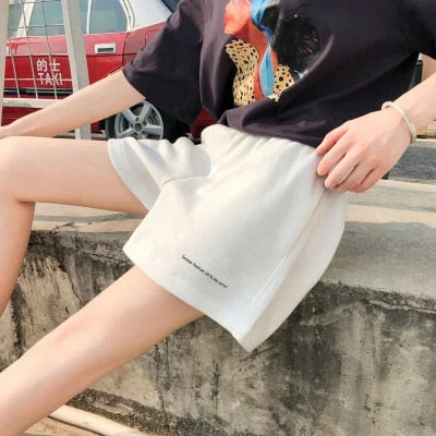 Women Shorts Ins Trendy Alle-spiel Studenten  Frauen Summer 2XL Solide Stickerei bein Knie-l&auml;nge Harajuku Breite Casual Einfache