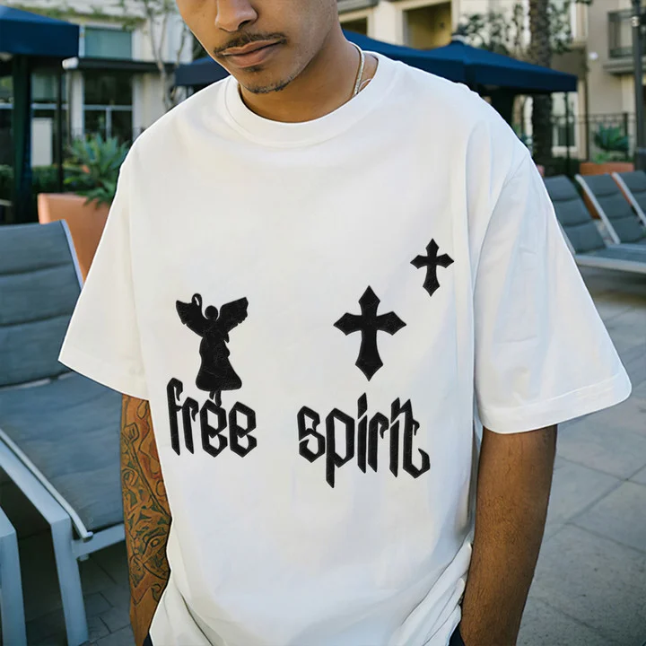Free Spirit Jesus Print Short Sleeve T-Shirt