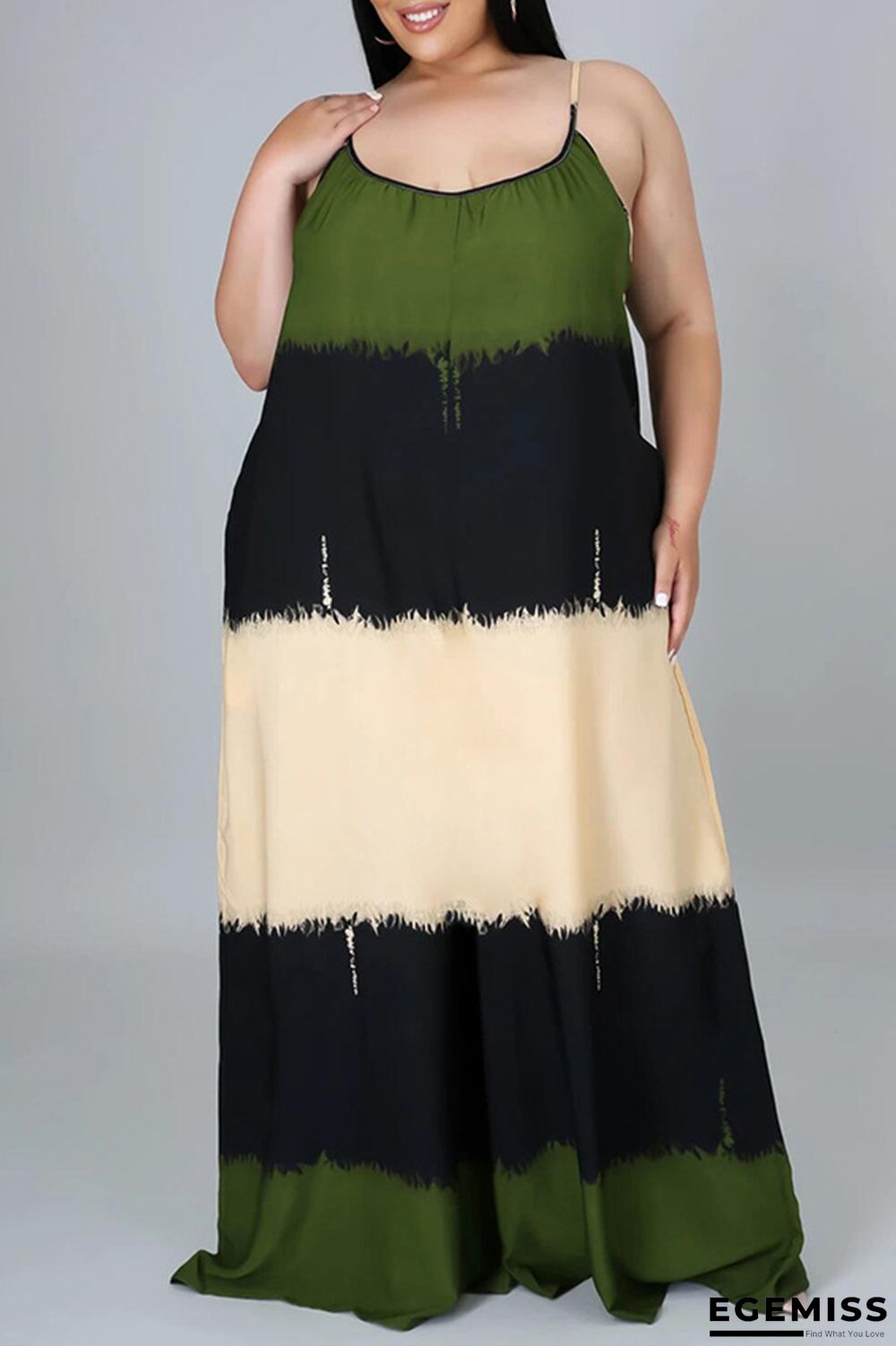 Army Green Fashion Casual Print Backless Spaghetti Strap Plus Size Jumpsuits | EGEMISS