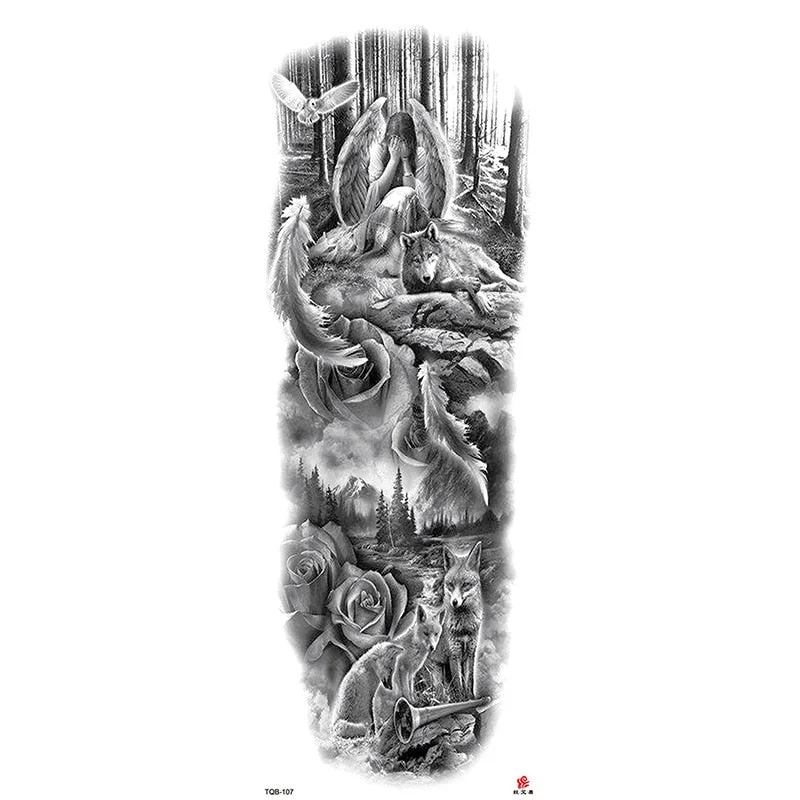 Full Arm Temporary Tattoos Sleeve for Men Women Realistic Fake Tatoo Warrior Lion Mechanical Skull Wolf Rose Tatto Sticker Totem