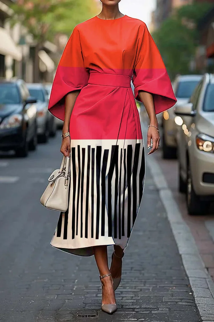 Women's Elegant Geometric Abstract Art Print Midi Dress