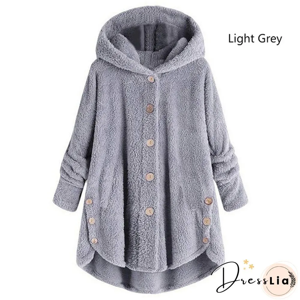 Warm Womens jacket Autumn & Winter Casual Decoration Fleece Hooded Coat Loose Fit Soft