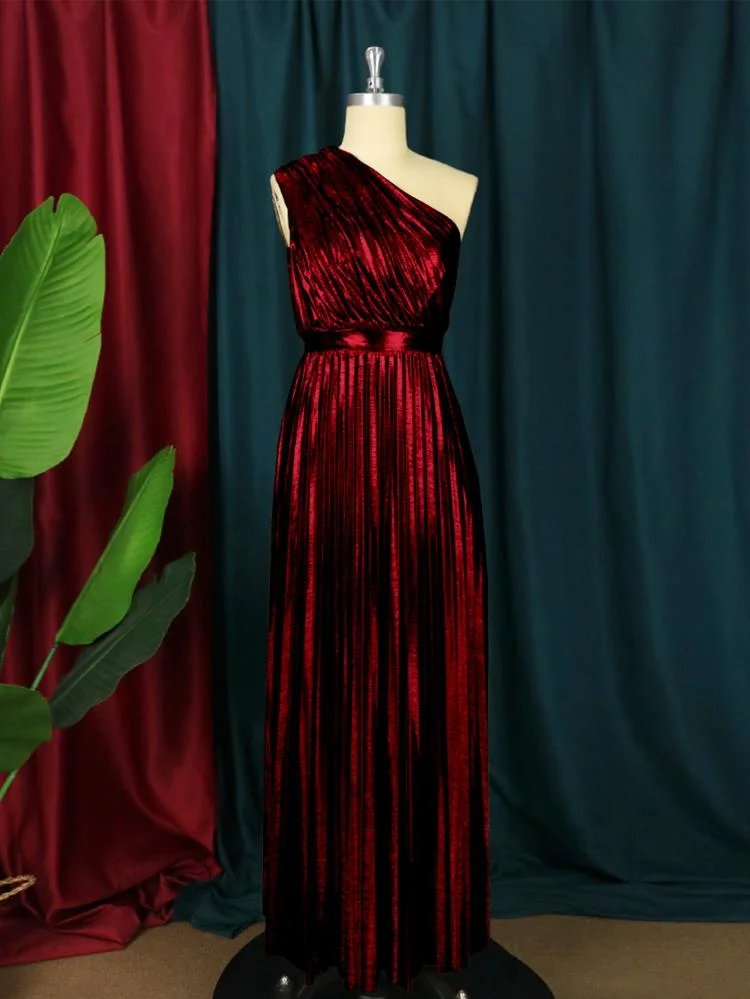 Backless Pleated One Shoulder High Waist Evening Dress