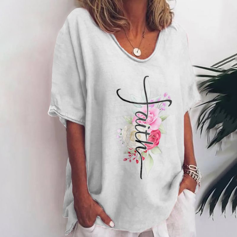 Faith flower printed women graphic tees designer
