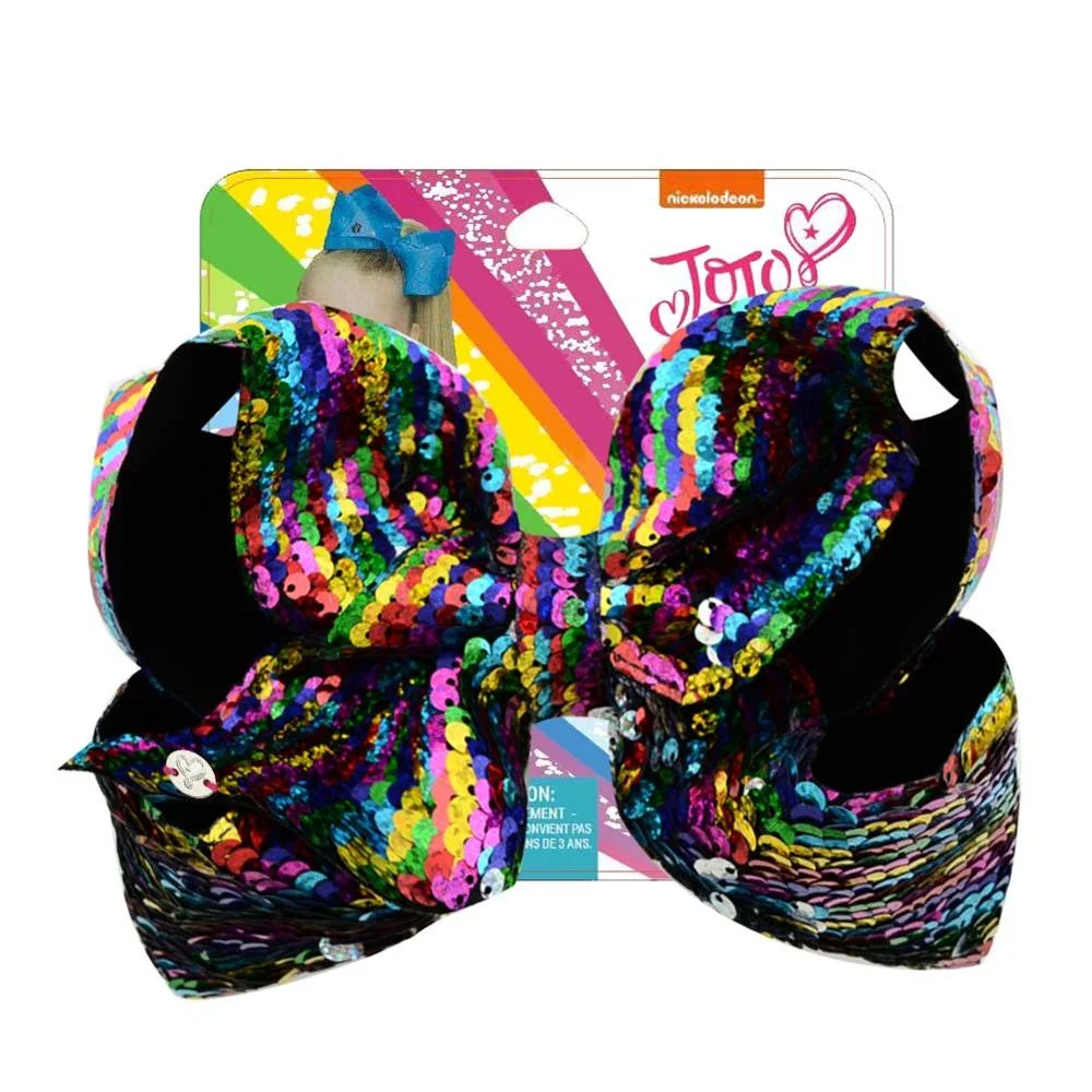 8" Sequin Rainbow JoJo siwa Bow With Hair Clip For Girls Kids Handmade Boutique Knot Jumbo Hair Bow Hairgrips Hair Accessories
