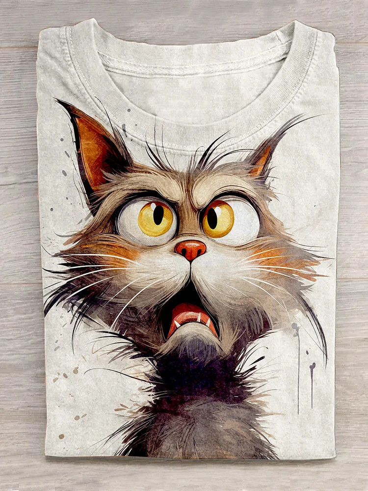 Funny Cute Cat Animal Art Print Design T-shirt