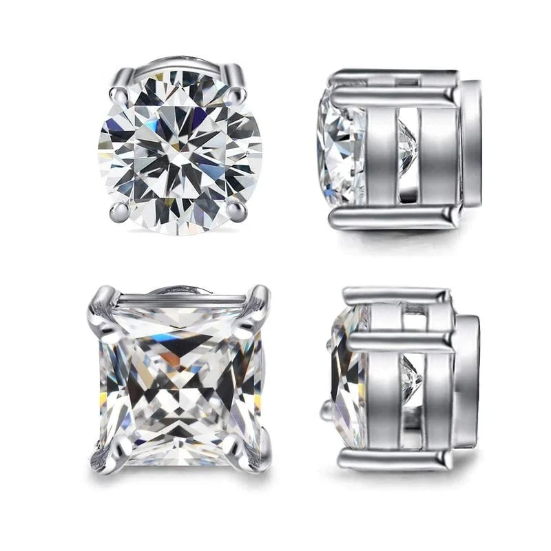 Shiny CZ Magnetic Stud Earrings 