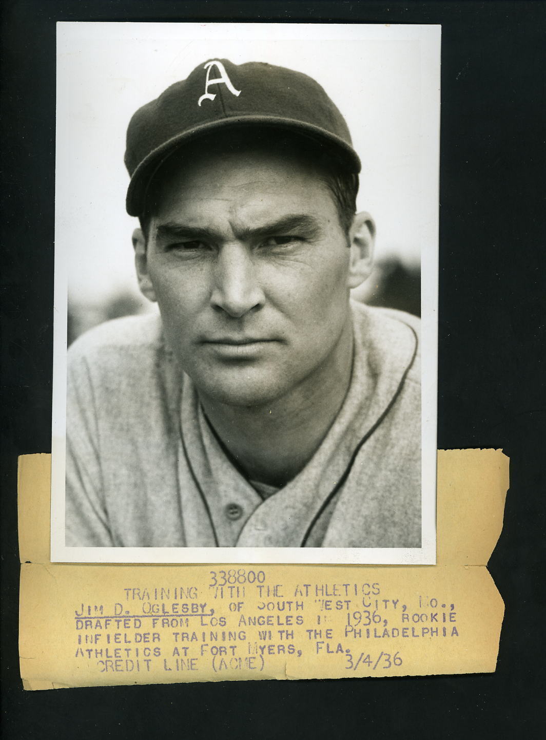 Jim Oglesby 1936 The Sporting News Press Photo Poster painting Philadelphia A's