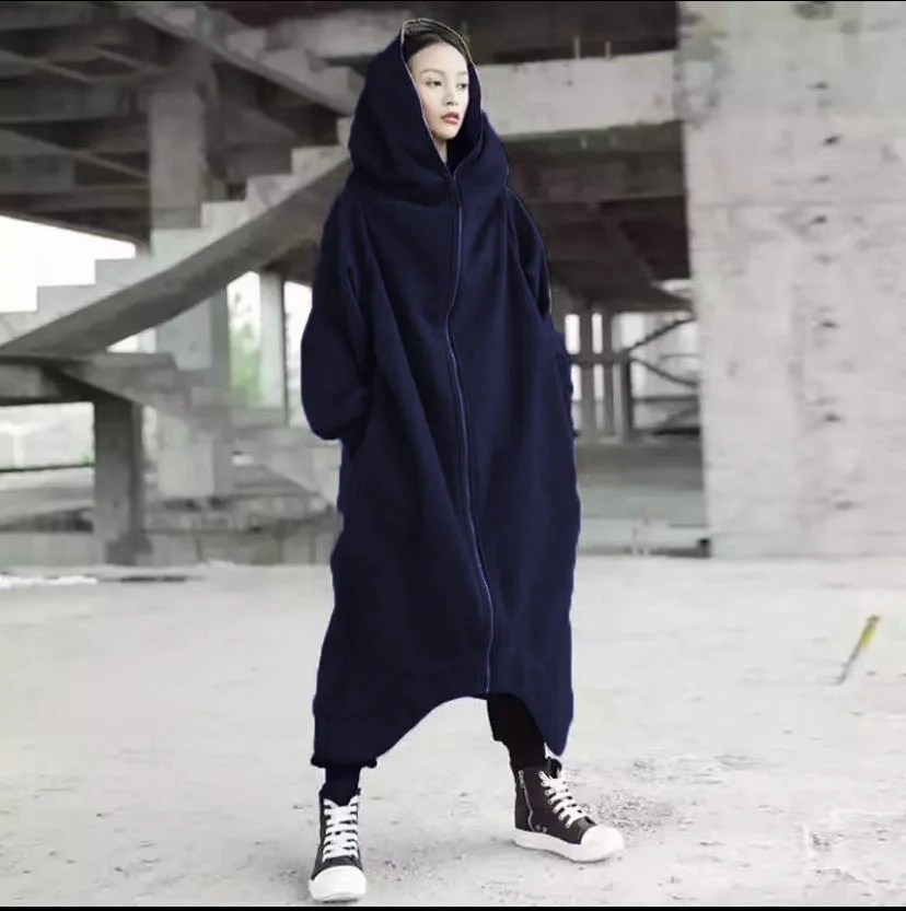 Uveng Loose Street Zipper Hooded Long Lining Hoodies
