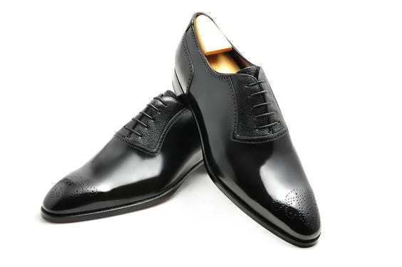Handmade Men Brogue Formal Shoes Black Leather Dress Shoes Leather Shoe