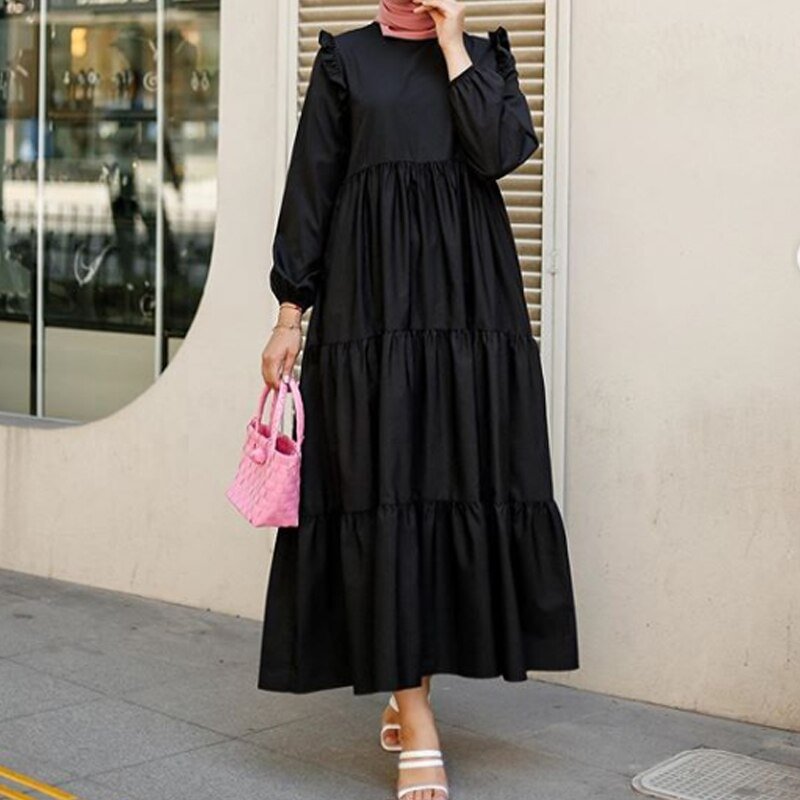 ZANZEA Long Sleeve Muslim Dresses Women Spring Dress Vintage Ruffles Dress Casual Abaya Hijab Dresses Vestido Long Maxi Dresses