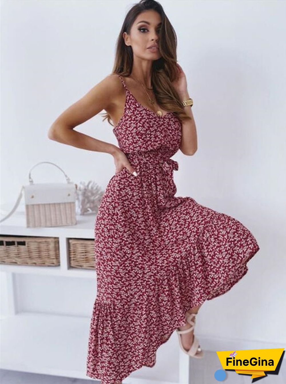 Women Fashion Backless Summer Long Dress Floral Printed Spaghetti Strap Bohemian Maxi Dresses