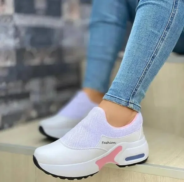 Qengg New Fashion Women Casual shoes Platform Solid Color Flats Ladies Shoes Casual Breathable Wedges Ladies Walking Sneakers