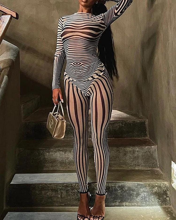 Zebra Striped Mesh Printed Jumpsuit