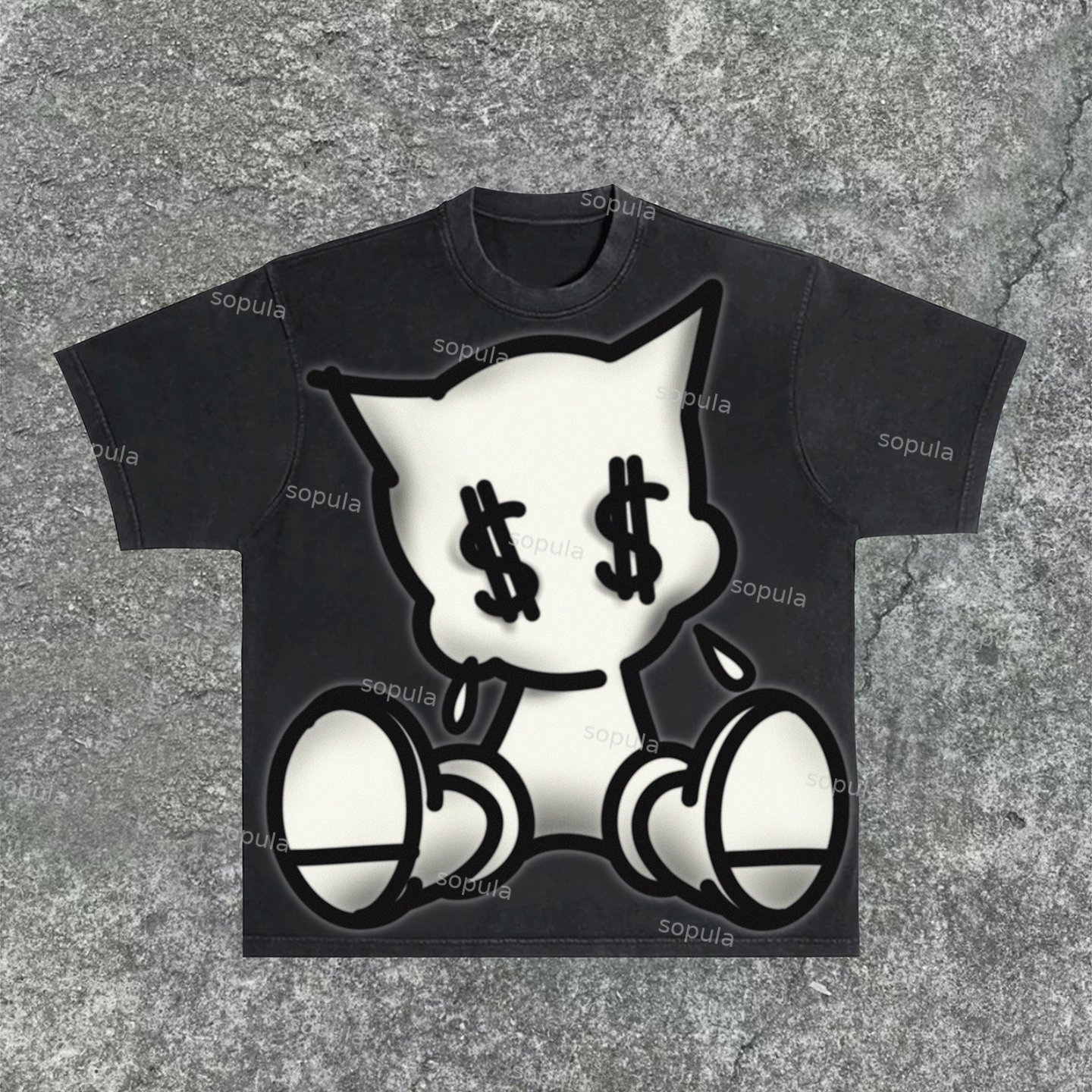 Sopula Trendy Cartoon Ats Boy Graphics Short Sleeve Acid Washed T-Shirt - Sopula ｜Premium Graphic Tees & Graphic Streetwear