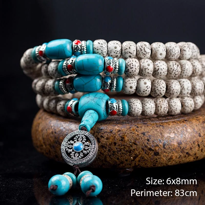 Bodhi Seed Turquoise 108 Beads Blessing Protection Bracelet Mala