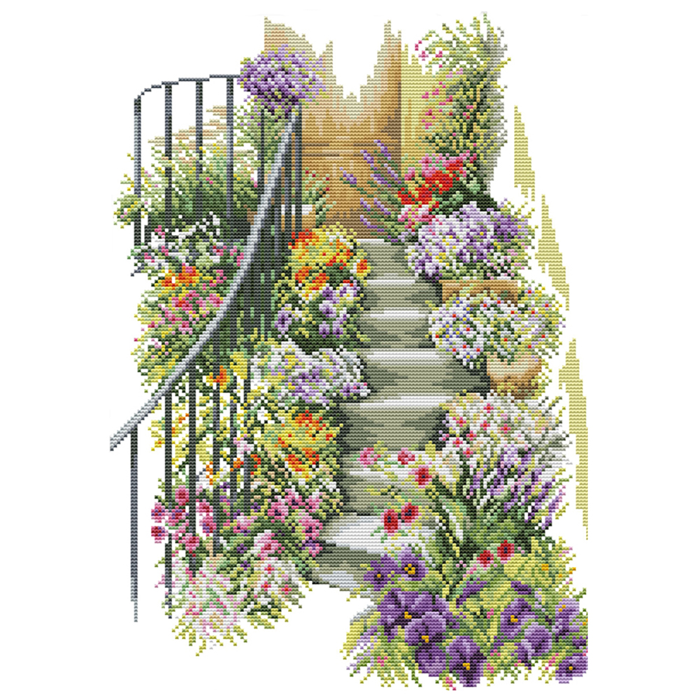 

Flower Staircase - 11CT Stamped Cross Stitch - 42*57CM, 501 Original