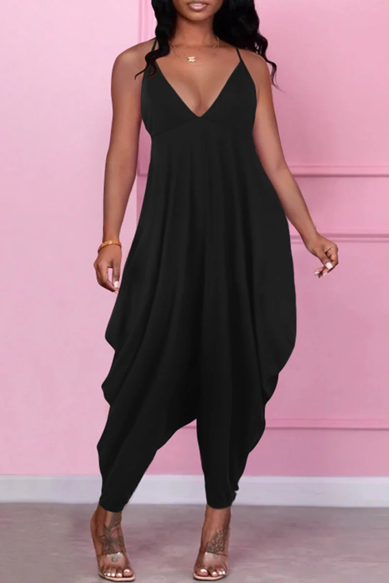 Sexy Casual Solid Backless Spaghetti Strap Regular Jumpsuits