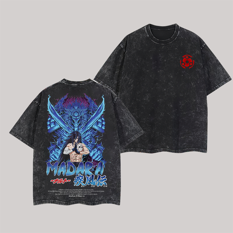 Uchiha Madara Naruto Printed Oversize Washed T-Shirt