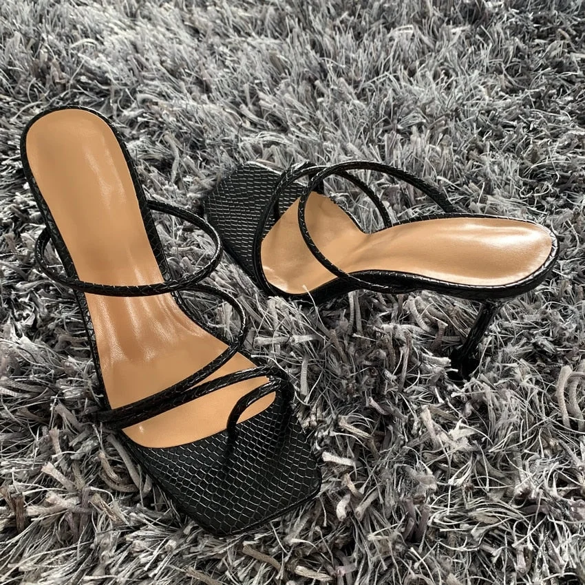 2020 Summer Pumps Sexy snake print Slippers Sandals Shoes Women Thin High Heels Square Toe Sandal Lady Pump Shoes Mules
