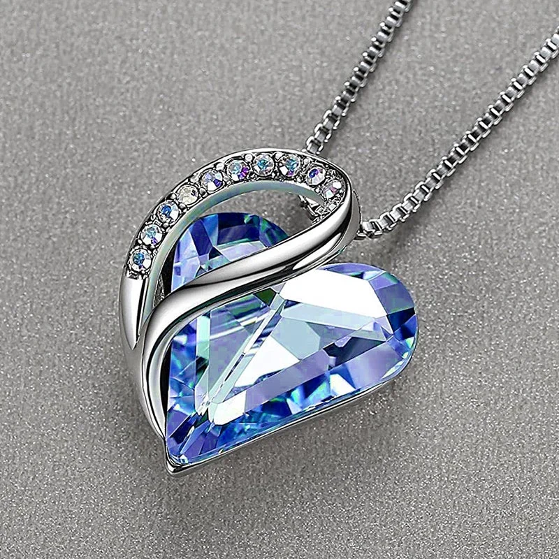 For Love - I Love You Forever And Always Ocean Heart Crystal Necklace