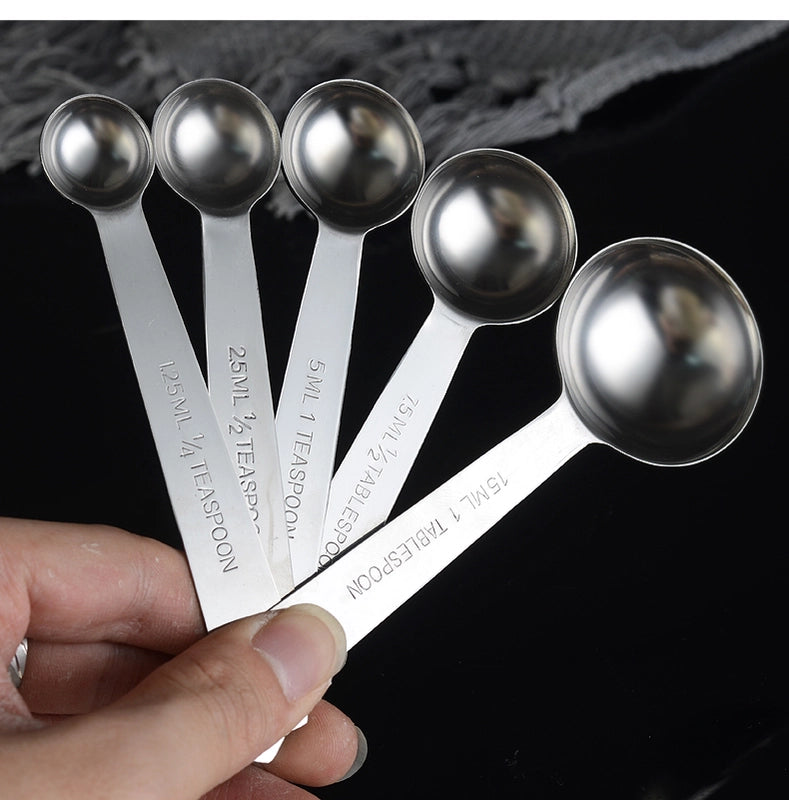 304 Stainless Steel Measuring Spoon 5 Piece Set Baking Tools Kitchen Baking Measuring Spoon Household Coffee Milk Powder Weighing Spoon