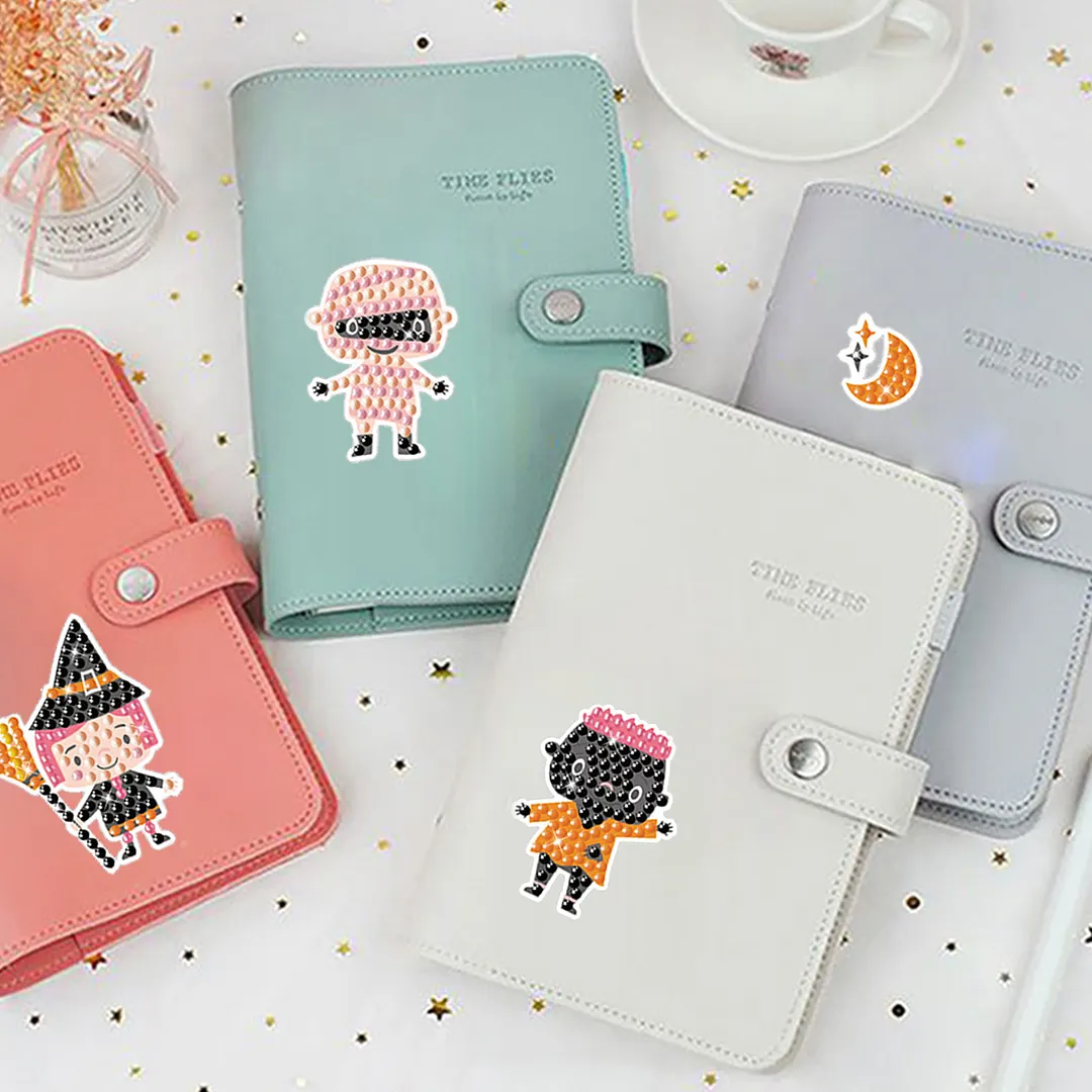 DIY Diamond Painting Sticker Diamond Art Stickers Arts and Crafts Decorative Diamond Stickers for Birthday Party Halloween Christmas Gifts (Pink Halloween)