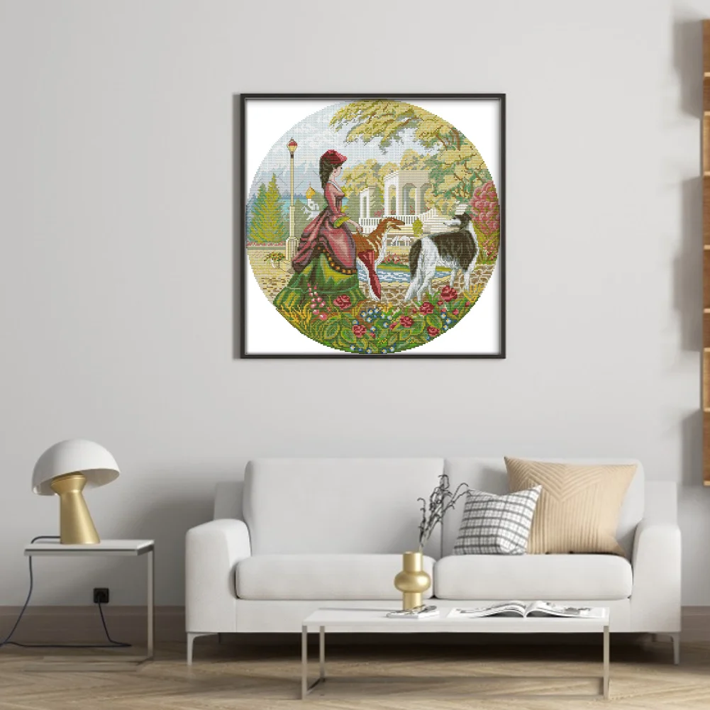 DIY Stamped Cross Stitch 14CT Full Embroidery 44*44cm - Lady And Dog