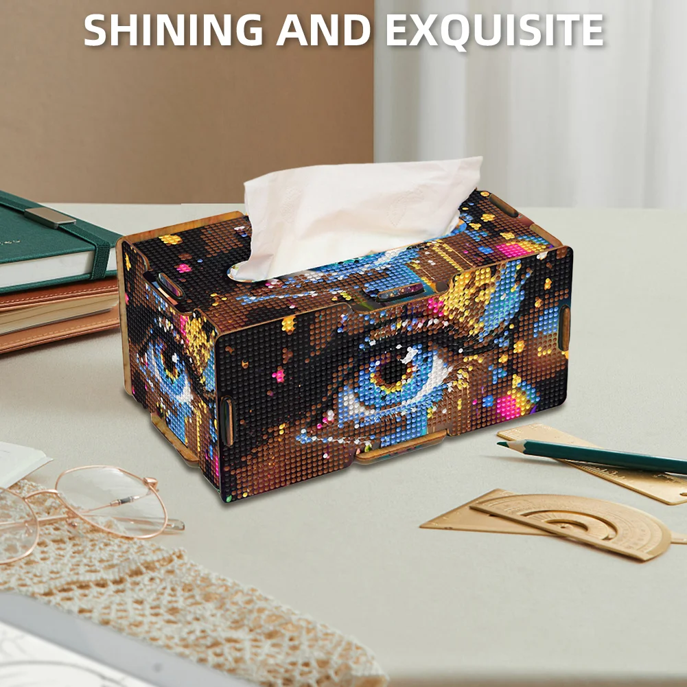 Colored Eyes Diamond Painting Tissue Box Wooden Diamond Art Tissue Storage Box