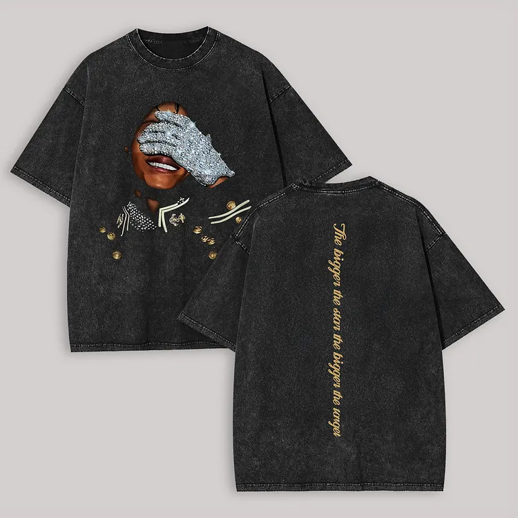 Michael Jackson Printed Men's Washed Tee（Double-sided Print）