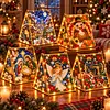 DIY Wooden Diamond Painting Pearl Tent House with Lights, Holiday Tabletop Art Craft Kit with String Lights, Christmas Home Decor Gift