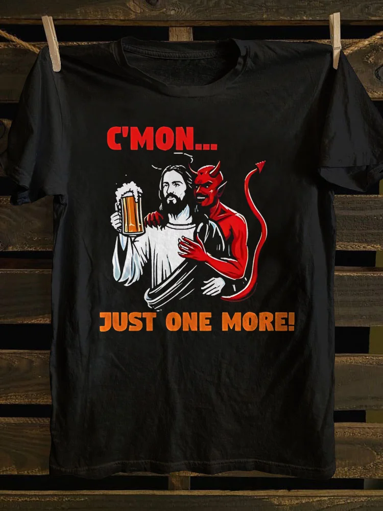 Teecade Teecade C'mon Just One More Devil Jesus Print T-shirt